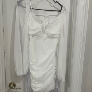 Elegant White Dress with Sheer Sleeves